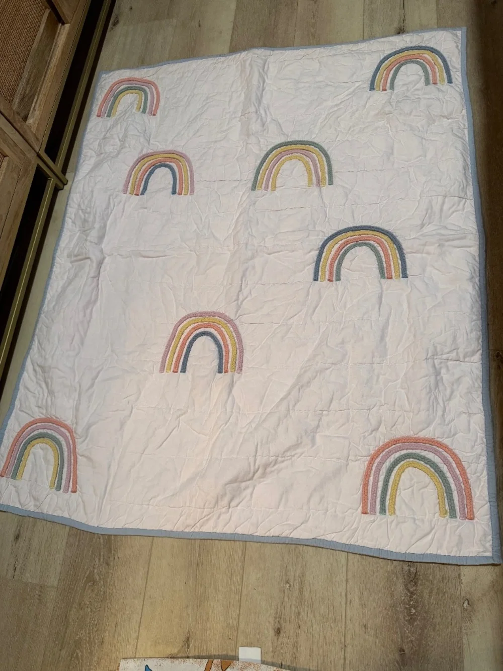Crate and Barrel crib blanket rainbows